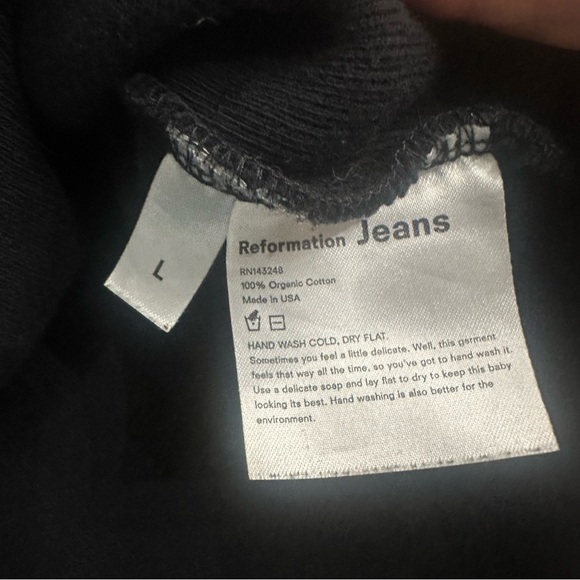 Reformation Sweater Women’s Sz Large Black Cropped Organic Cotton Ribbed Relaxed - Picture 4 of 8